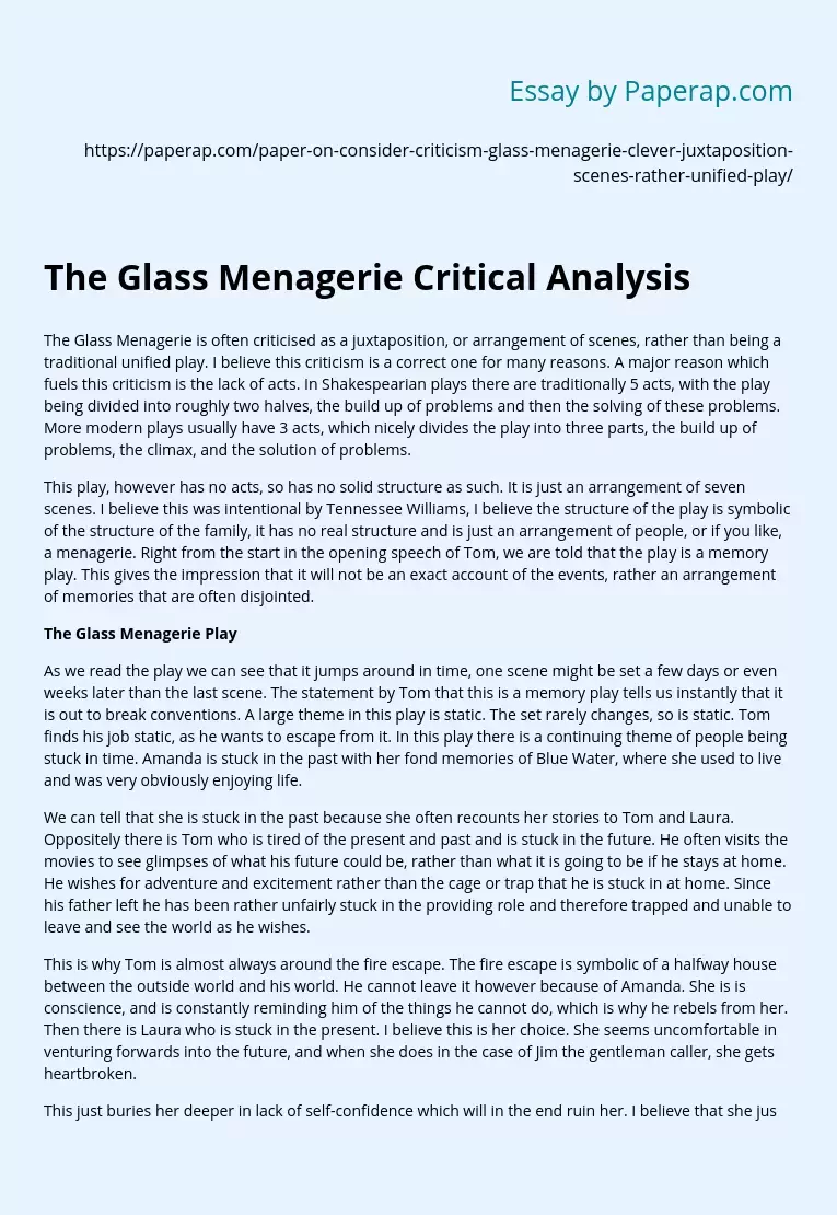 Реферат: Glass Menagerie Essay Research Paper The Glass