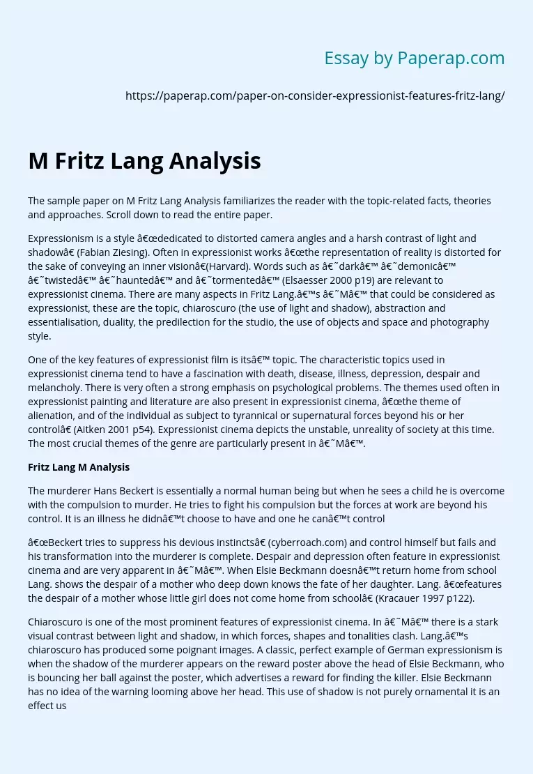 M Fritz Lang Analysis