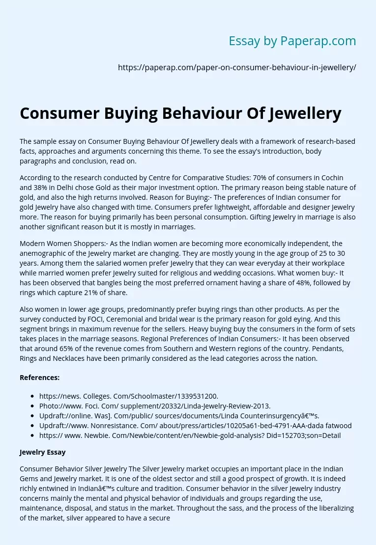 Consumer Buying Behaviour Of Jewellery