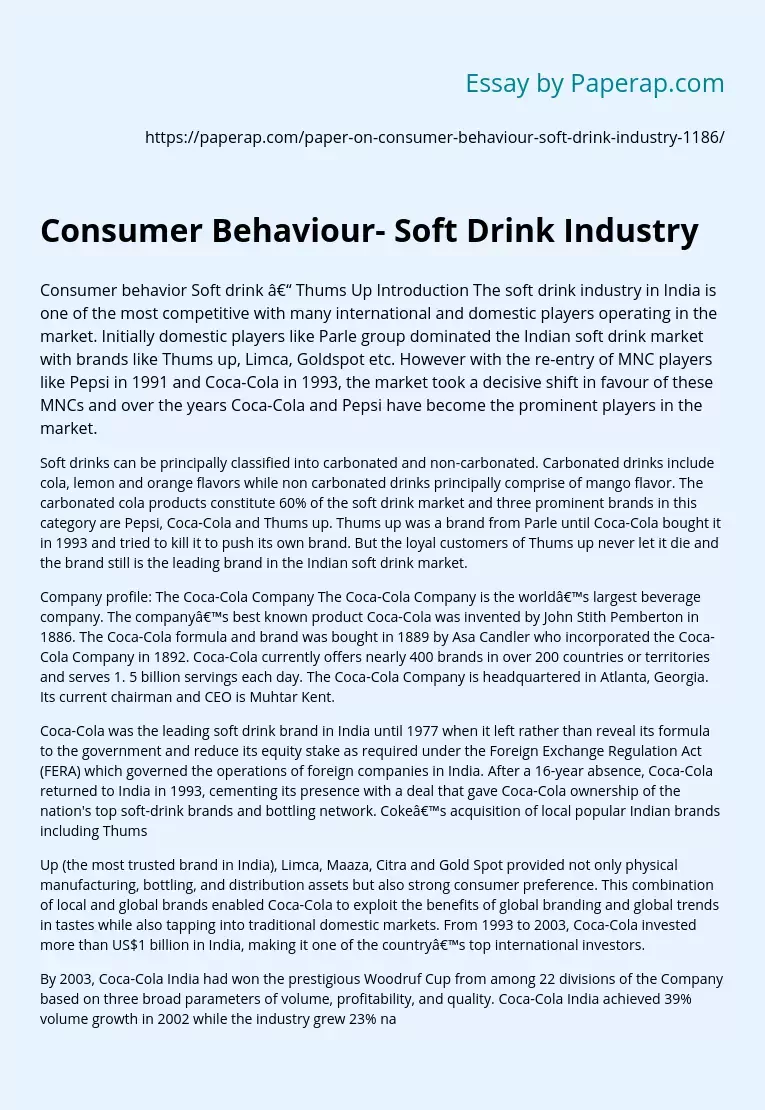 Consumer Behaviour- Soft Drink Industry
