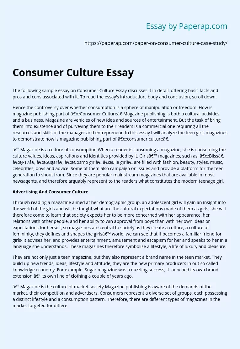 Consumer Culture Essay