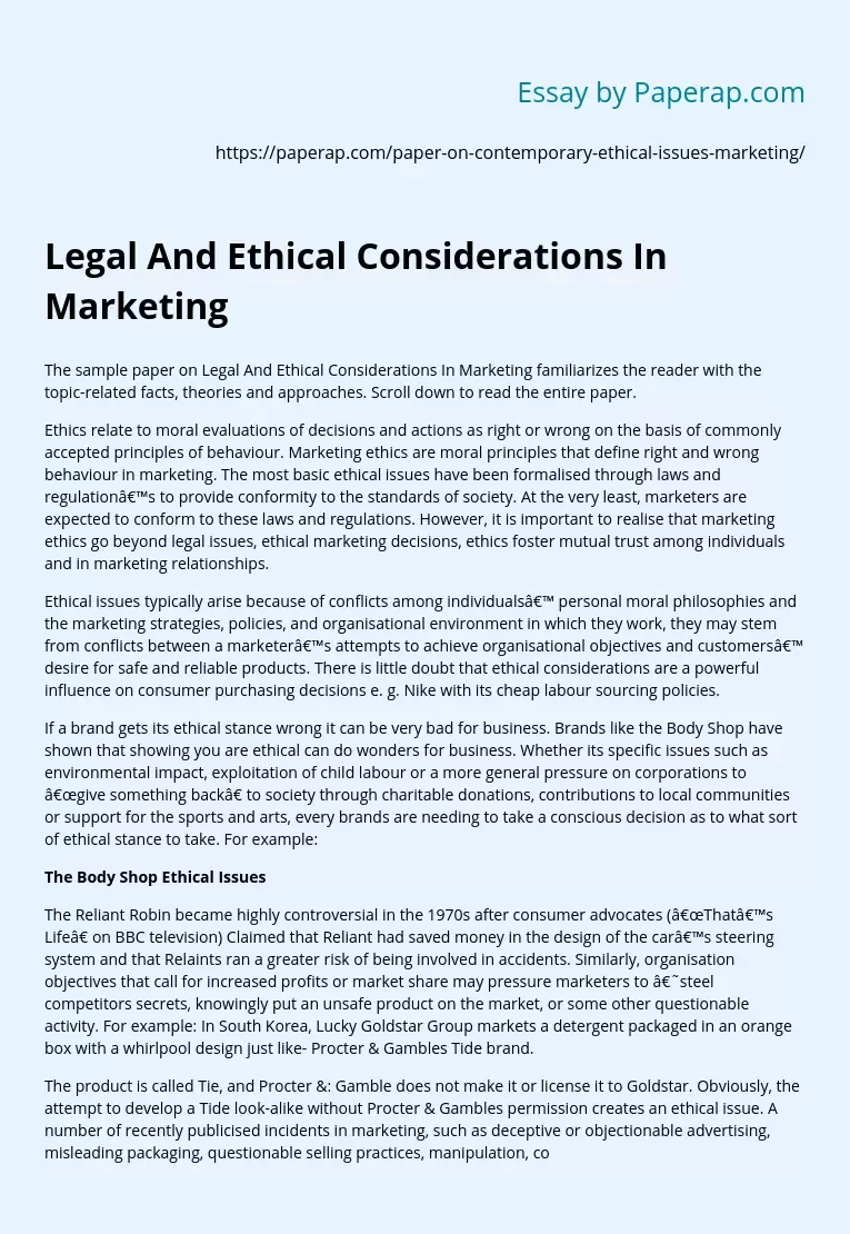 Legal And Ethical Considerations In Marketing