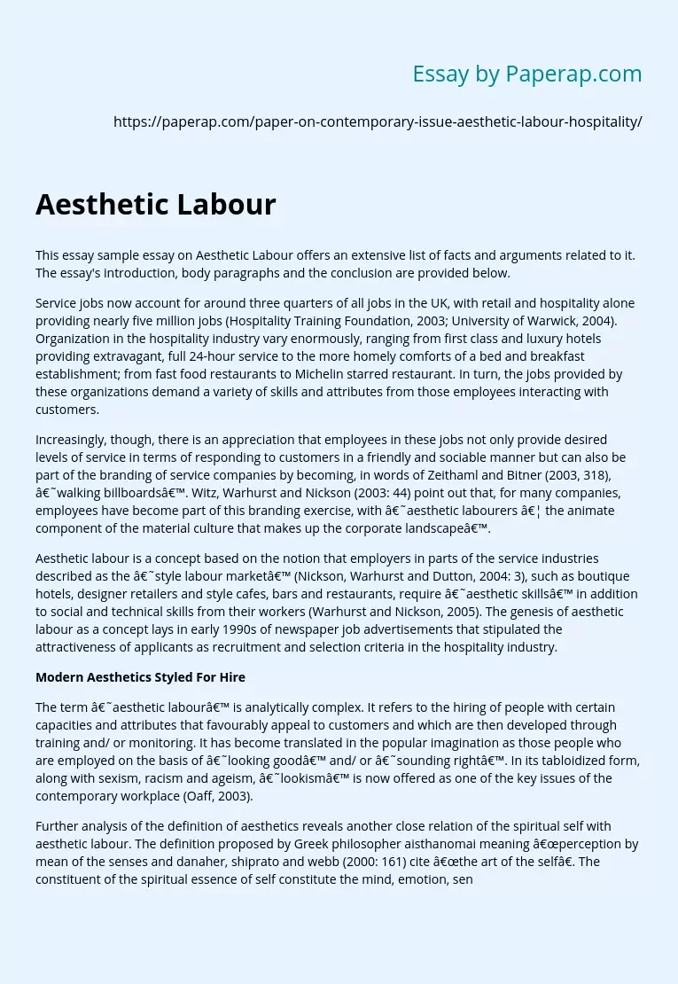 Aesthetic Labour Concept in Design Market