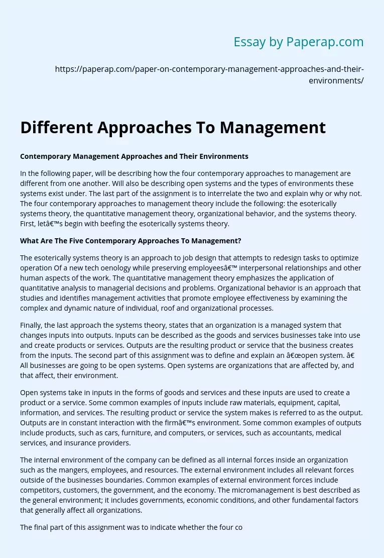 Different Approaches To Management