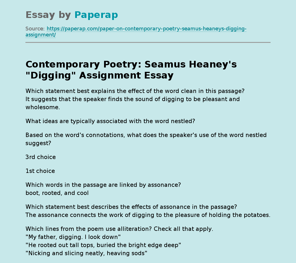 Contemporary Poetry: Seamus Heaney's &quot;Digging&quot; Assignment