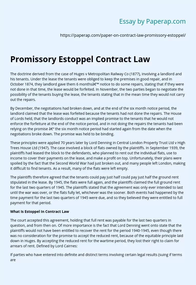 Promissory Estoppel Contract Law