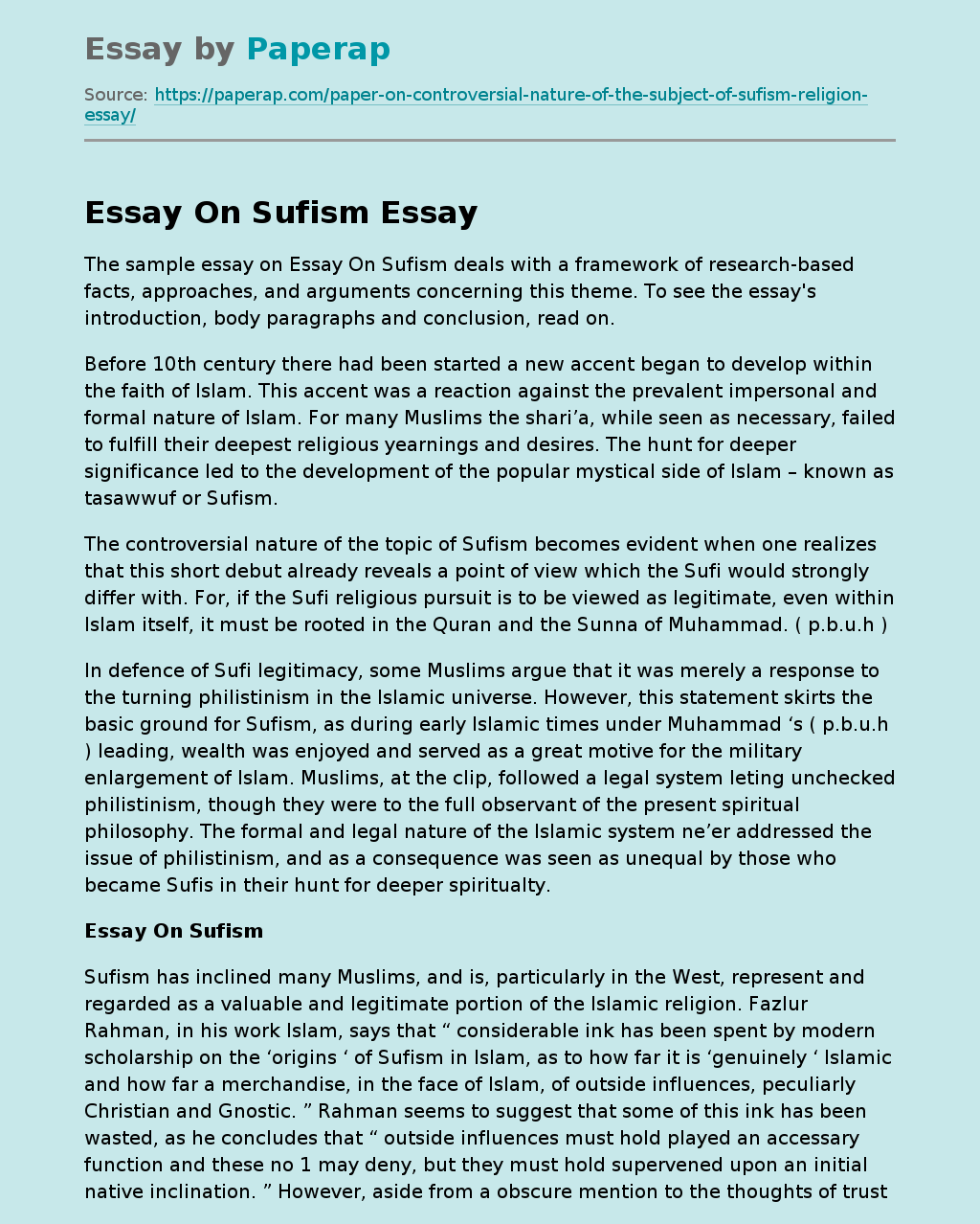 Essay On Sufism