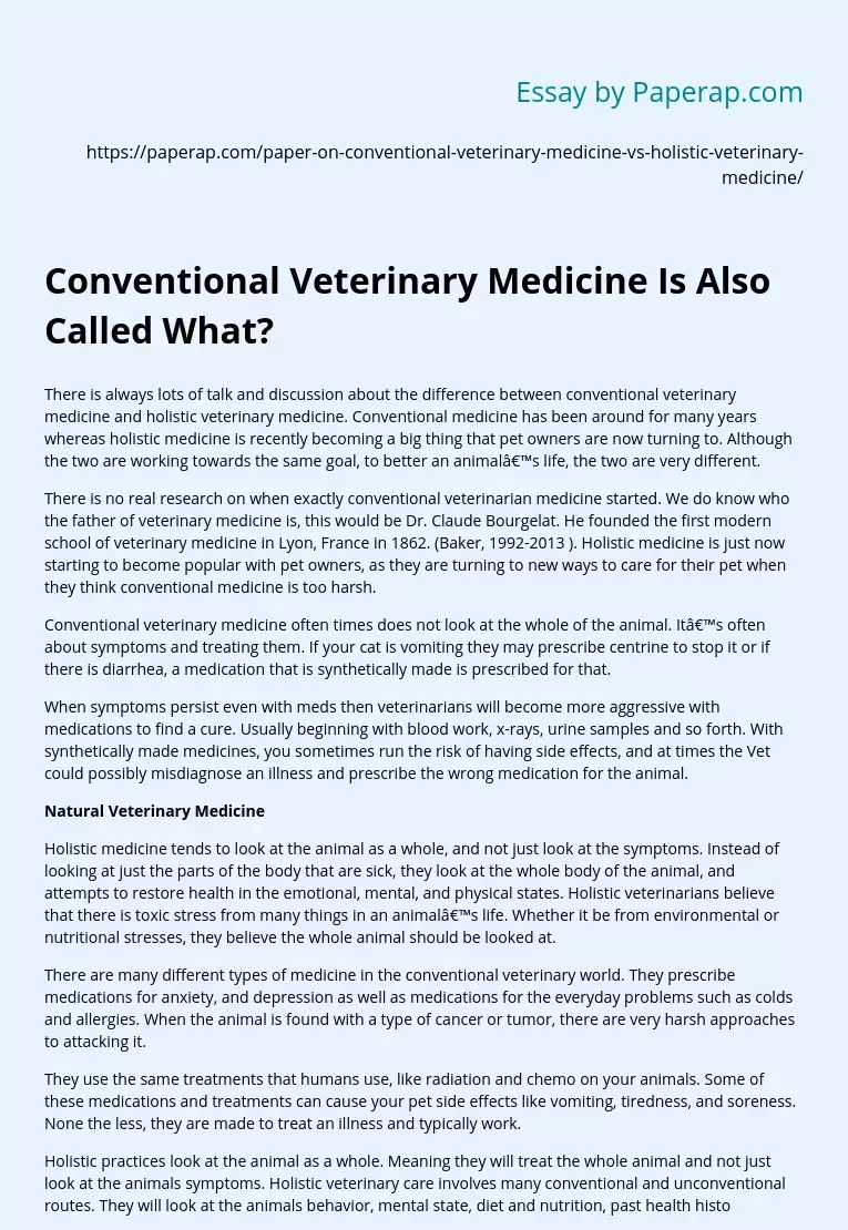 Conventional Veterinary Medicine Is Also Called What?
