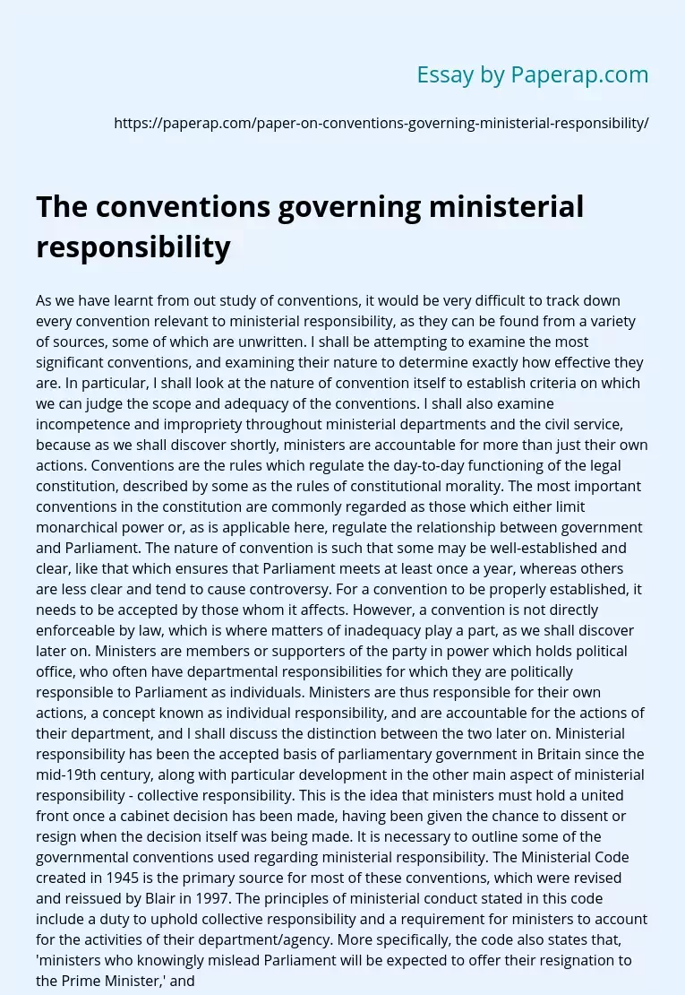 The conventions governing ministerial responsibility