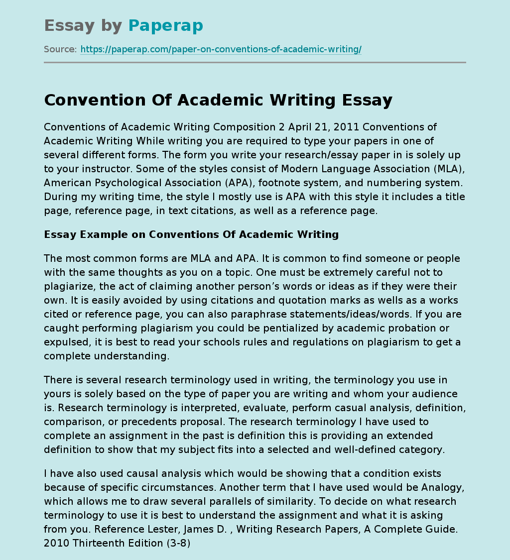 Convention Of Academic Writing