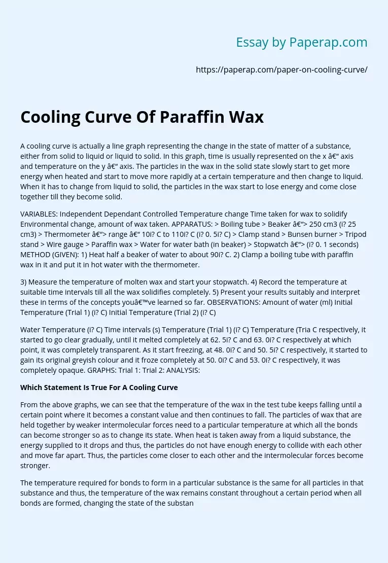 Cooling Curve Of Paraffin Wax