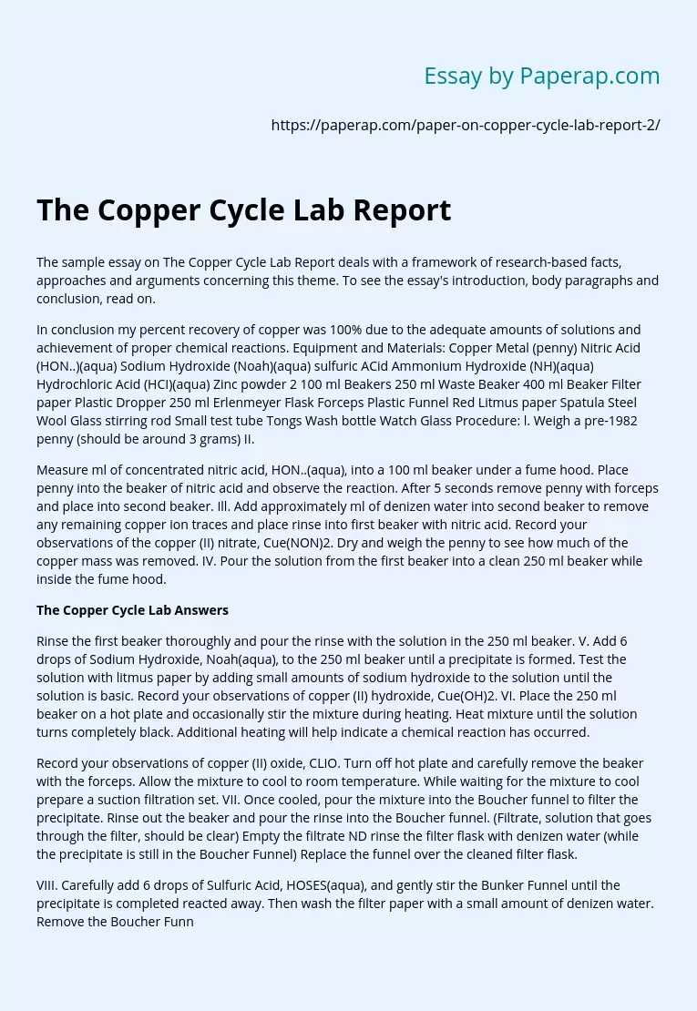 The Copper Cycle Lab Report