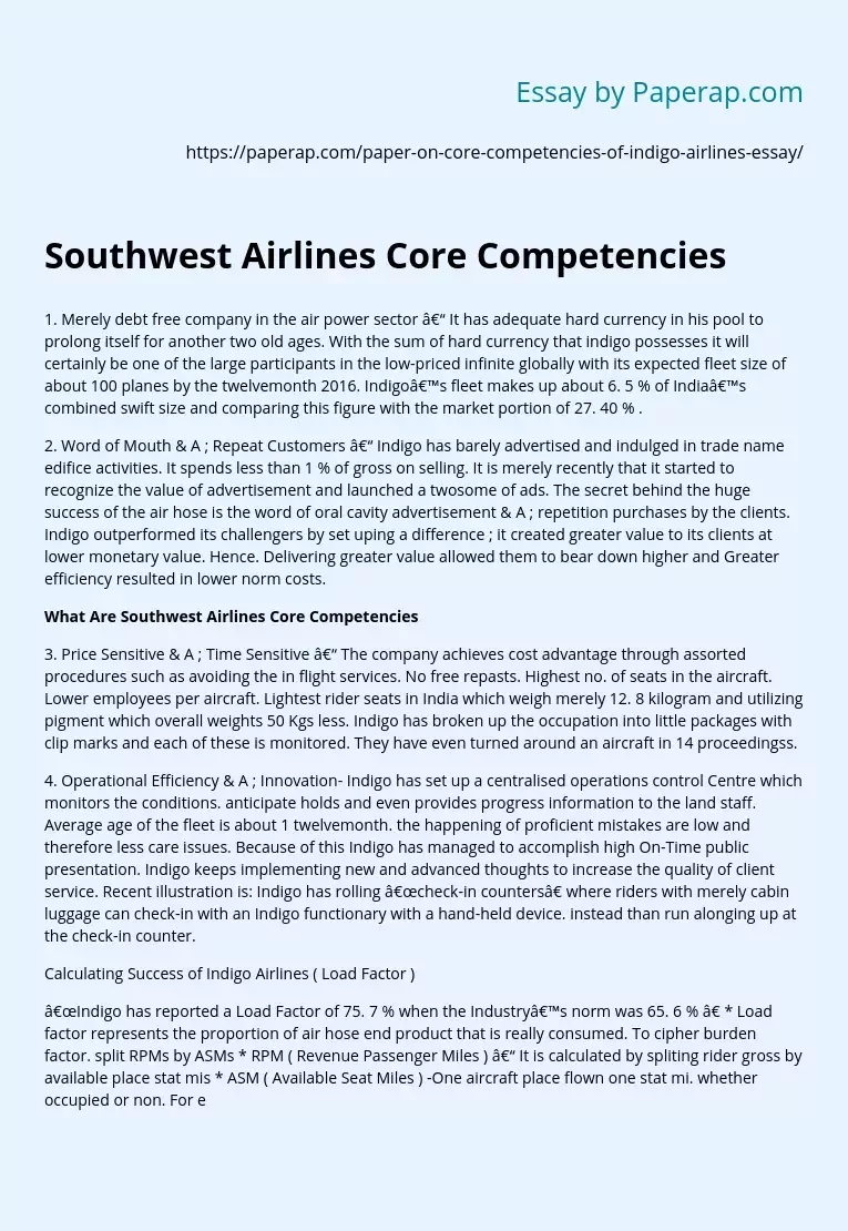 Southwest Airlines Core Competencies