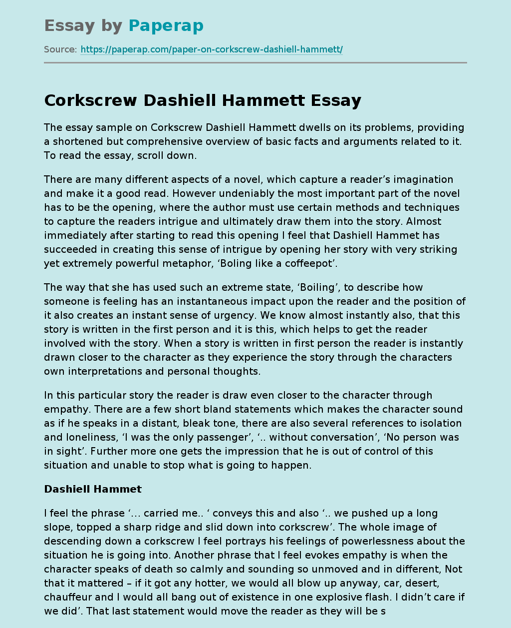 Corkscrew Book Written by Dashiell Hammett