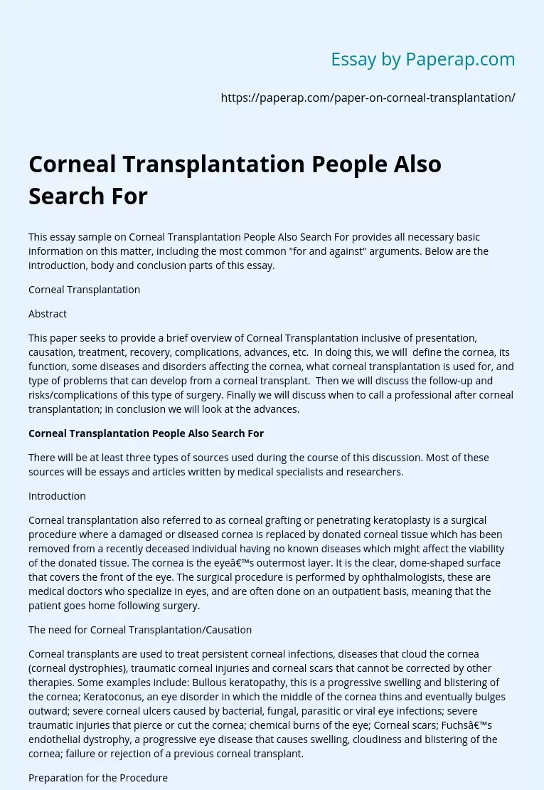 Necessity and Procedure for Corneal Transplantation