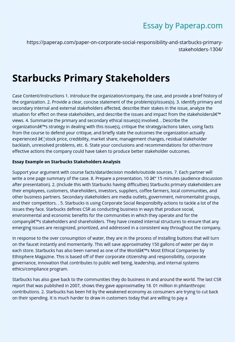 Starbucks Primary Stakeholders