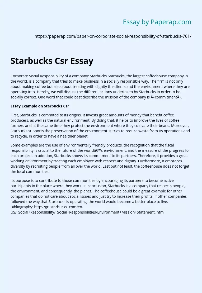 Starbucks Csr (Corporate Social Responsiblity)