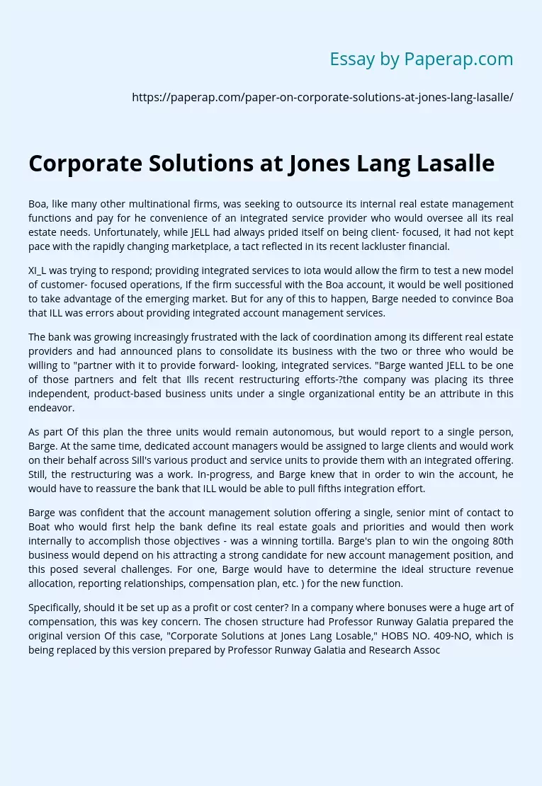 Corporate Solutions at Jones Lang Lasalle