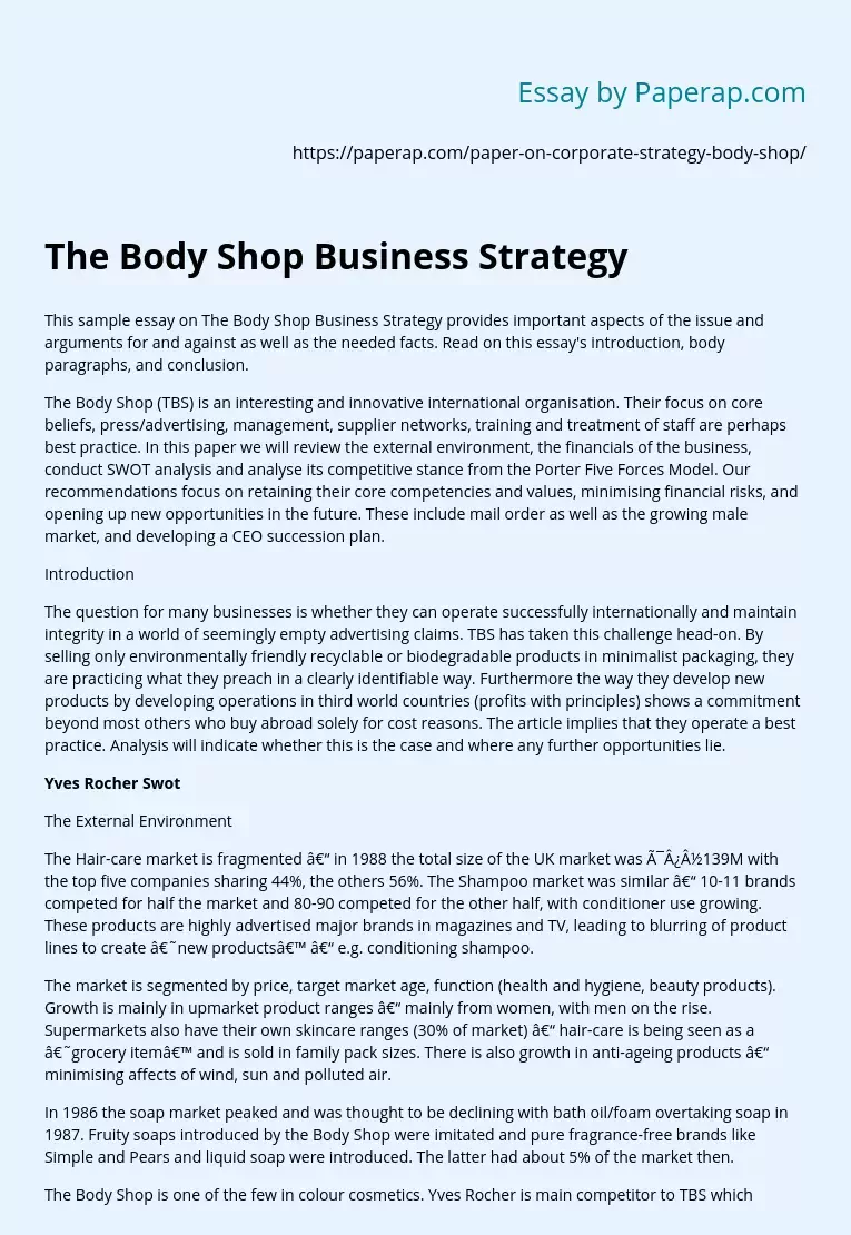 The Body Shop Business Strategy