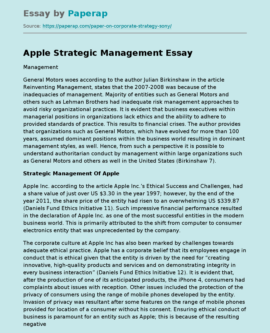 Apple Strategic Management