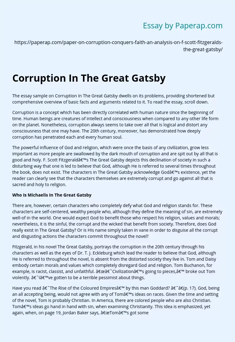 Corruption In The Great Gatsby