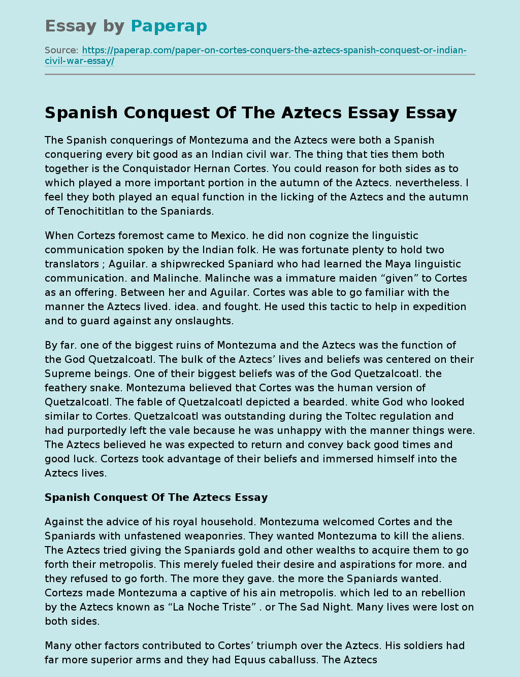 Spanish Conquest Of The Aztecs