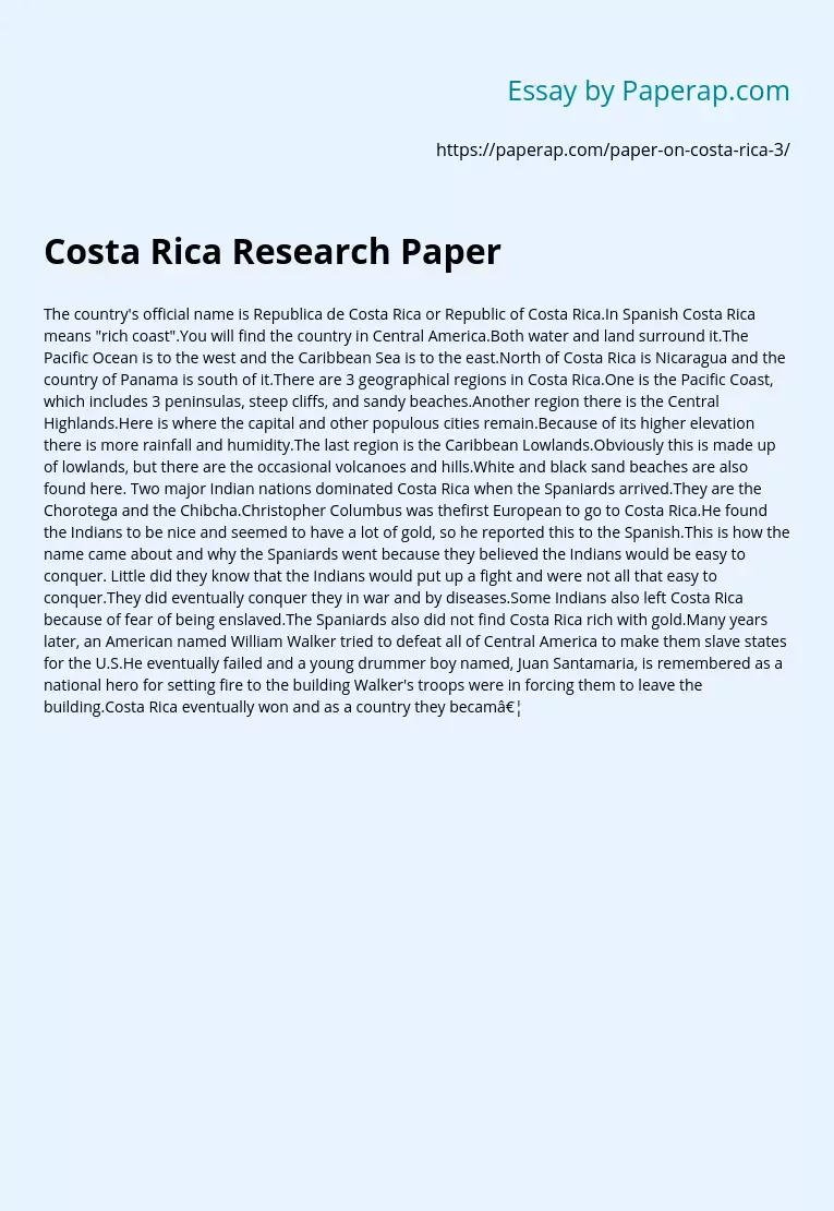 Реферат: Costa Rica Essay Research Paper Costa Ricaby