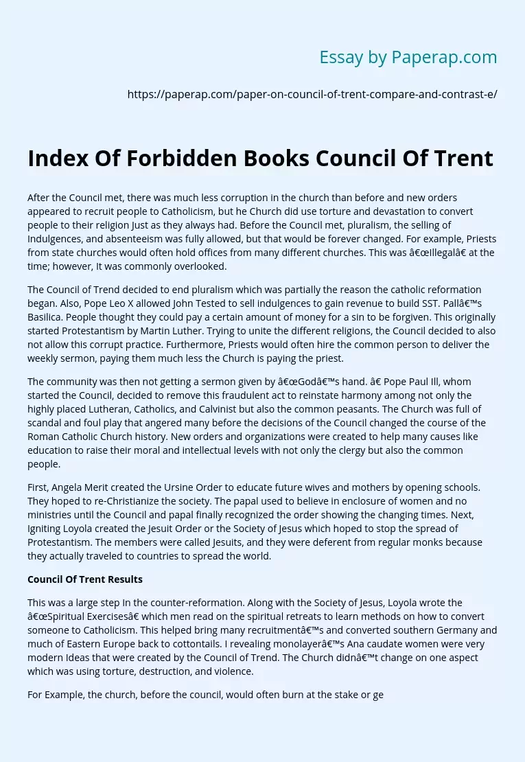Index Of Forbidden Books Council Of Trent