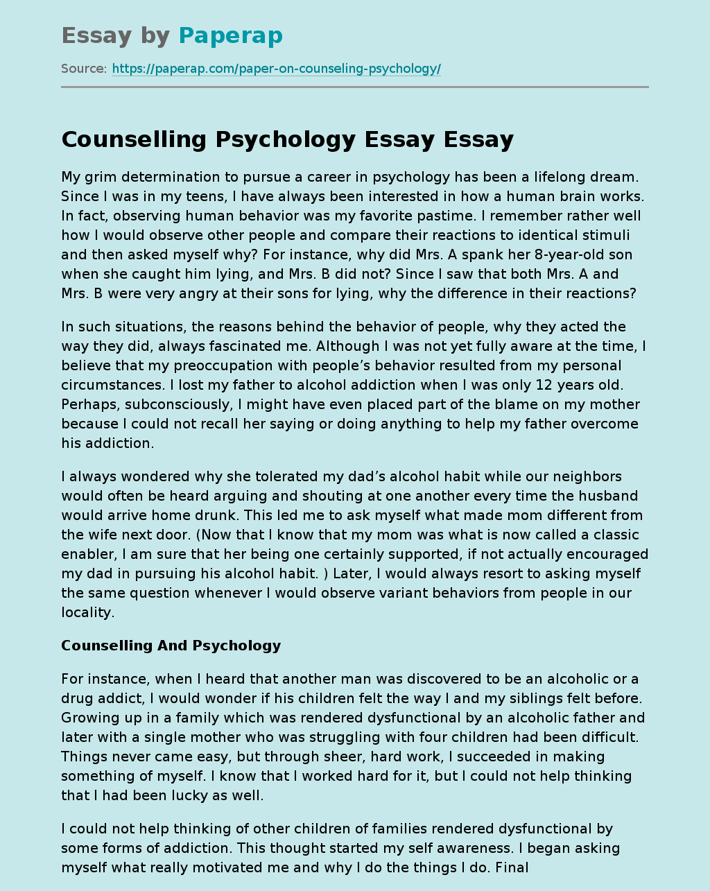 Counselling Psychology Essay