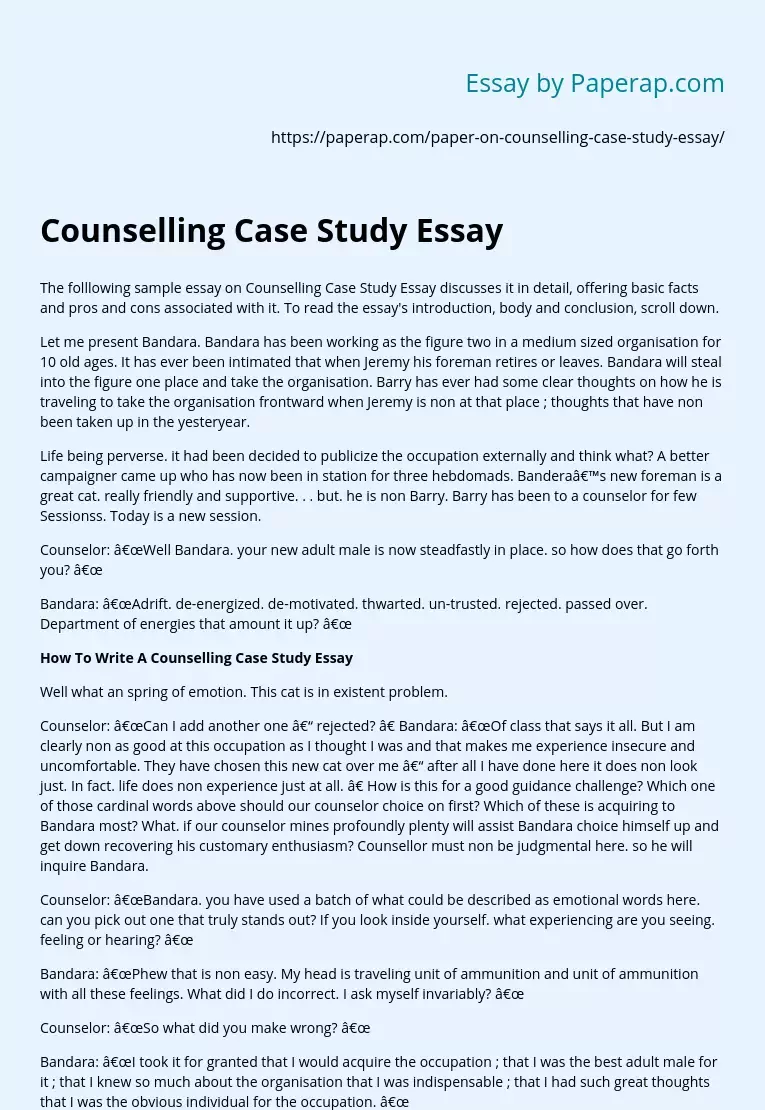 Counselling Case Study Essay