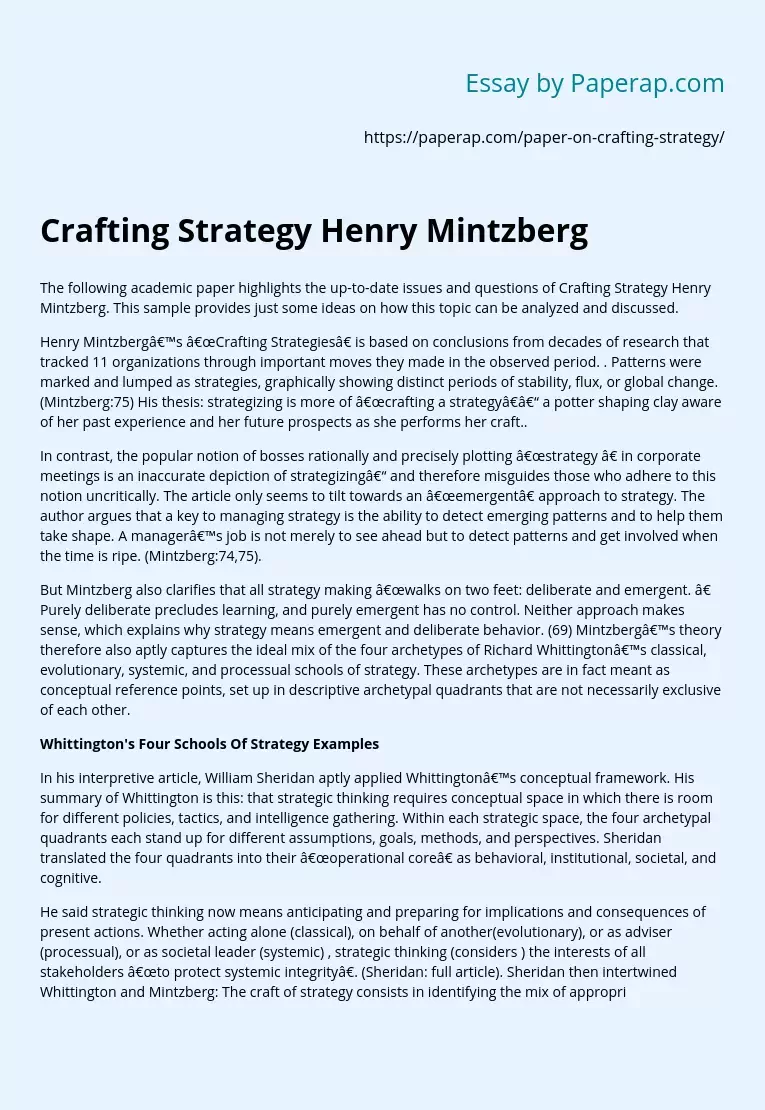 Crafting Strategy Henry Mintzberg