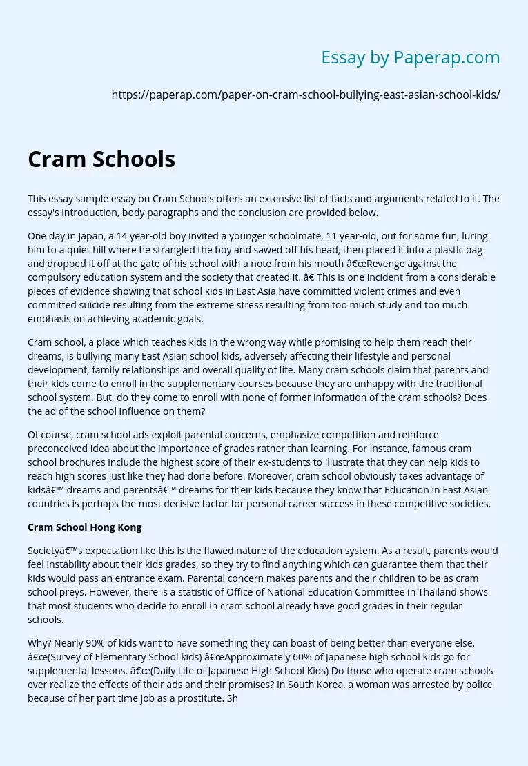 Cram Schools: Bullying in East Asian Schools