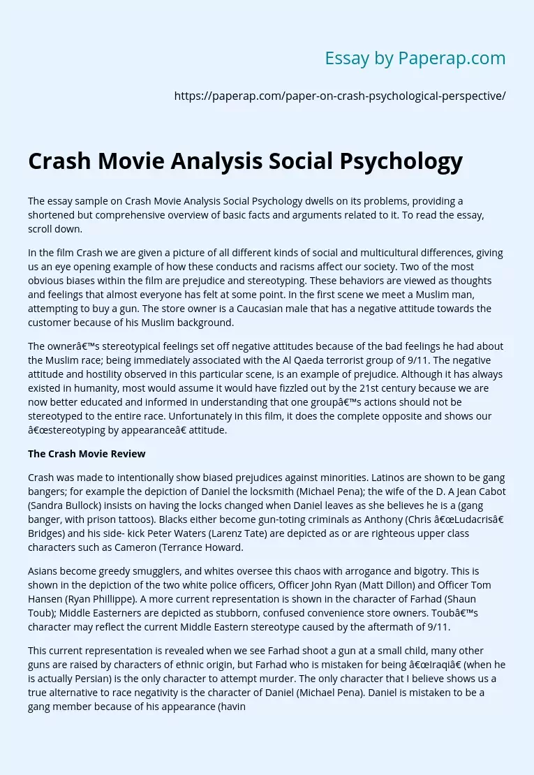 Crash Movie Analysis Social Psychology