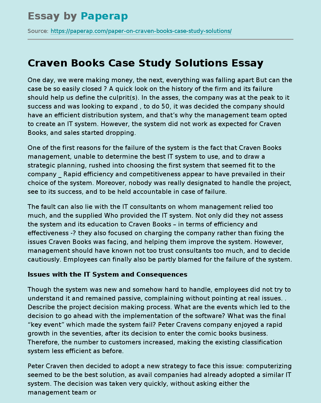 Craven Books Case Study Solutions