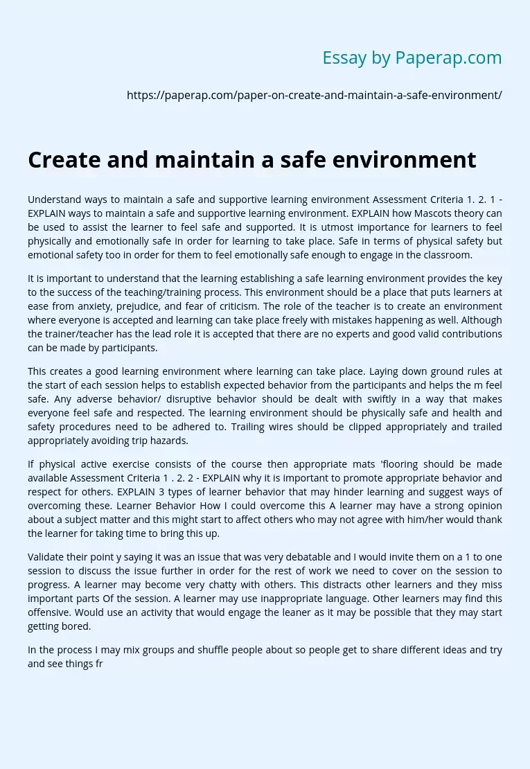 Create and maintain a safe environment