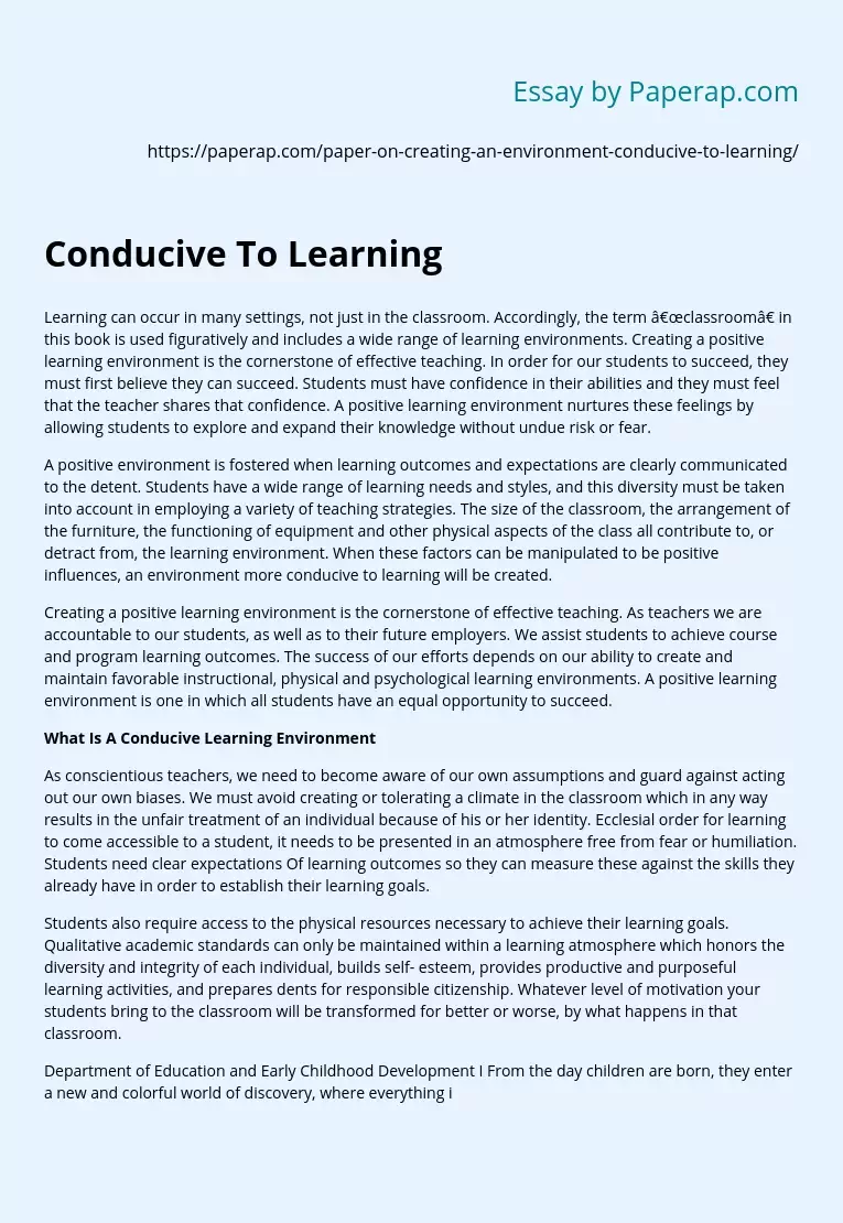 Creating an Environment Conducive To Learning