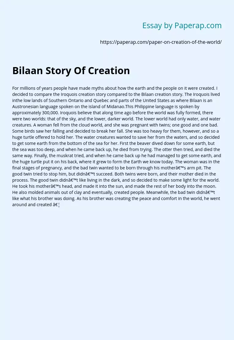 Bilaan Story Of Creation