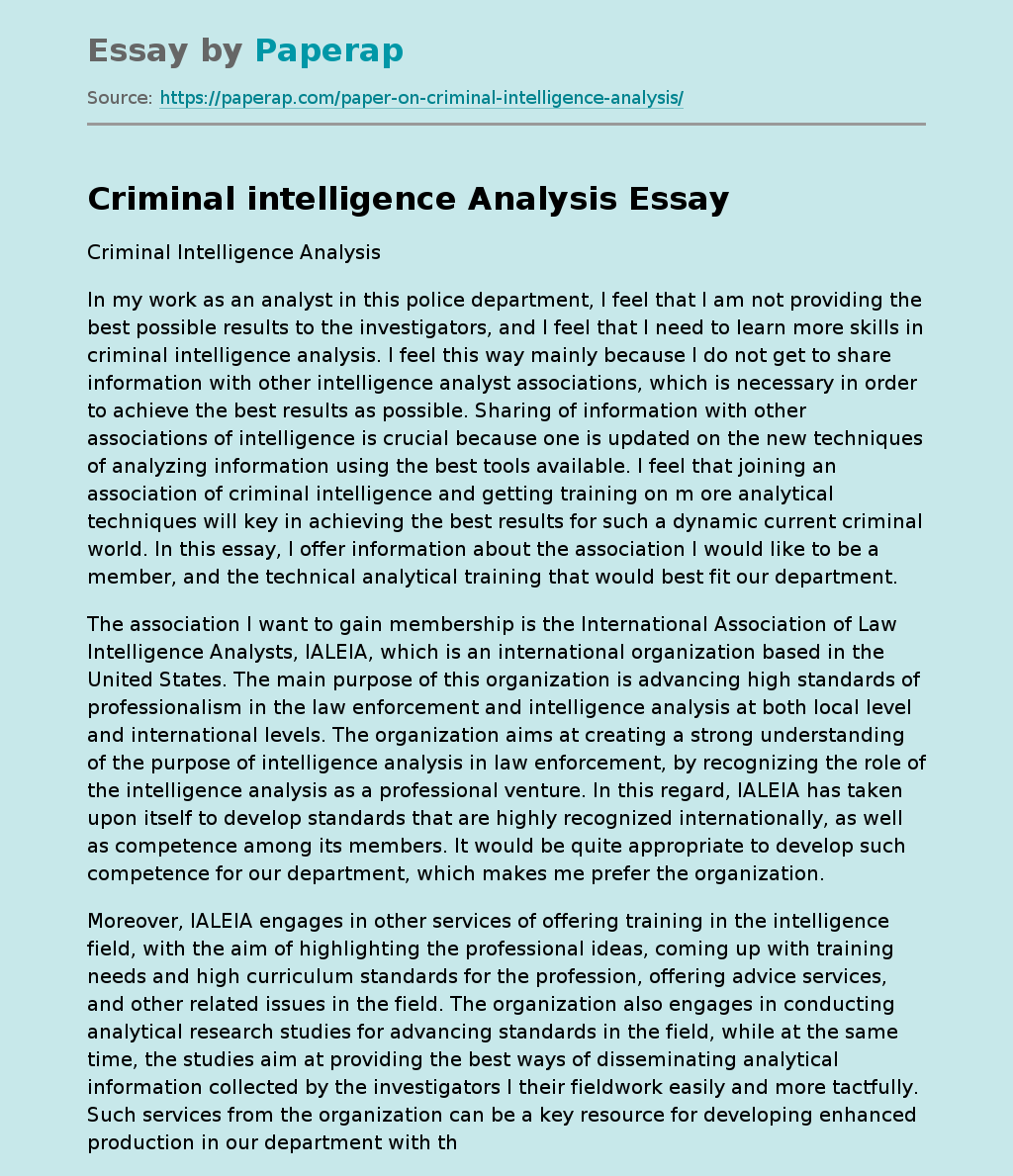 Criminal intelligence Analysis