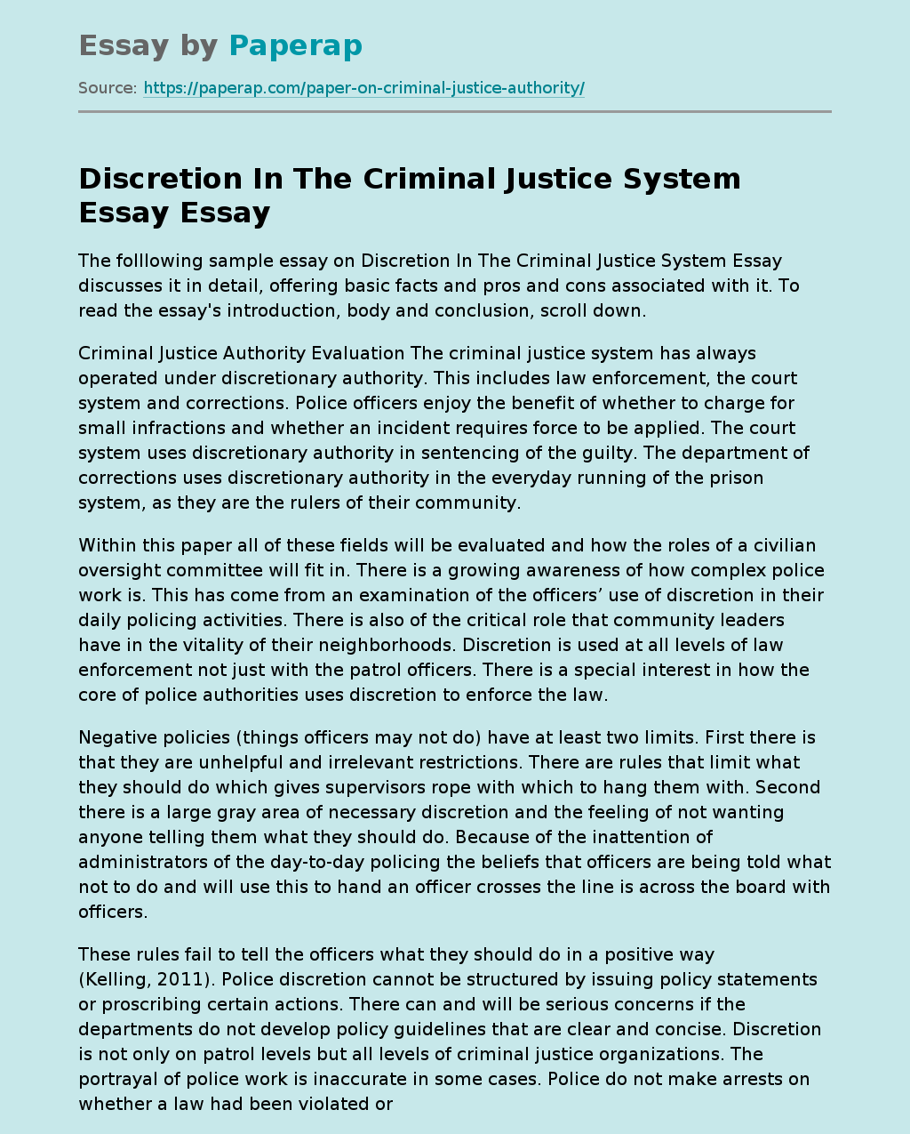 Discretion In The Criminal Justice System Essay