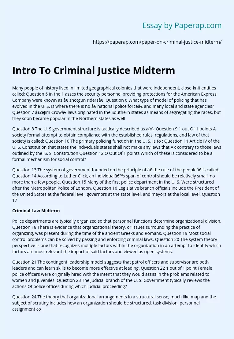 Intro To Criminal Justice Midterm