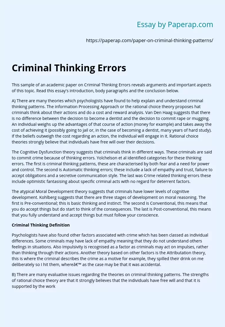 Criminal Thinking Errors