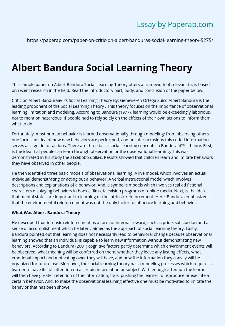 Albert Bandura Social Learning Theory