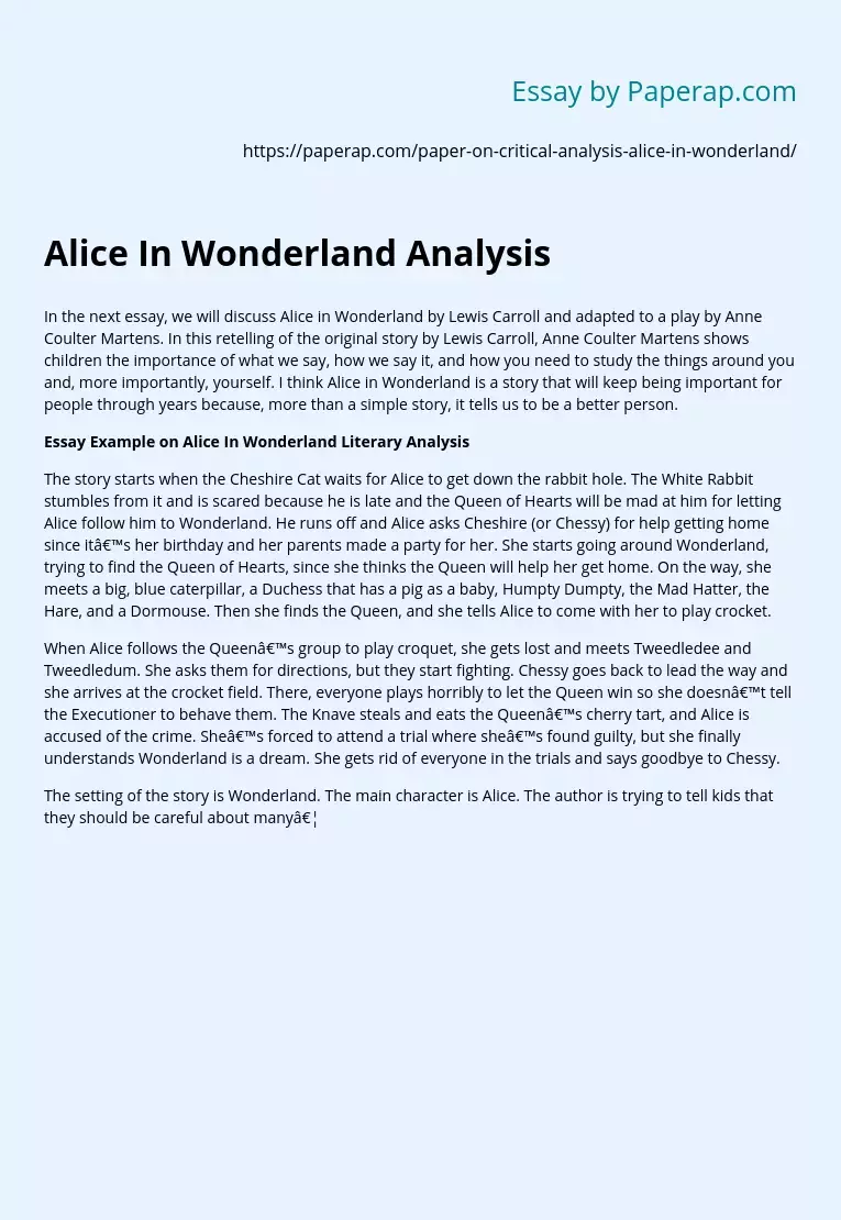 Реферат: Alice In Wonderland Essay Research Paper In