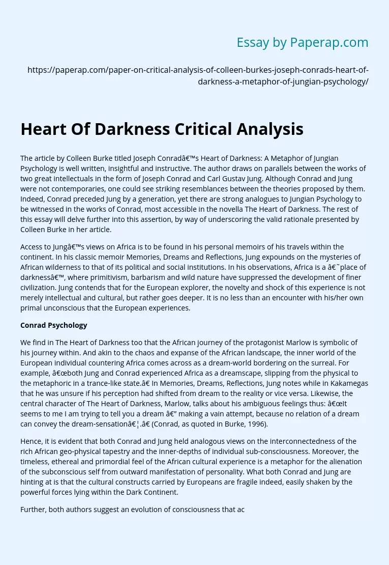 Heart Of Darkness Critical Analysis