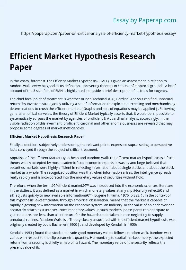 Efficient Market Hypothesis Research Paper
