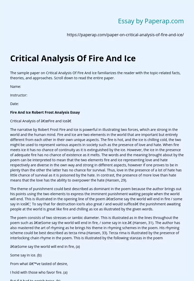 Critical Analysis Of Fire And Ice