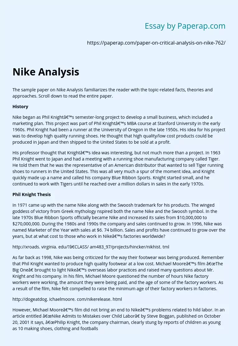 History and Critical Nike Analysis