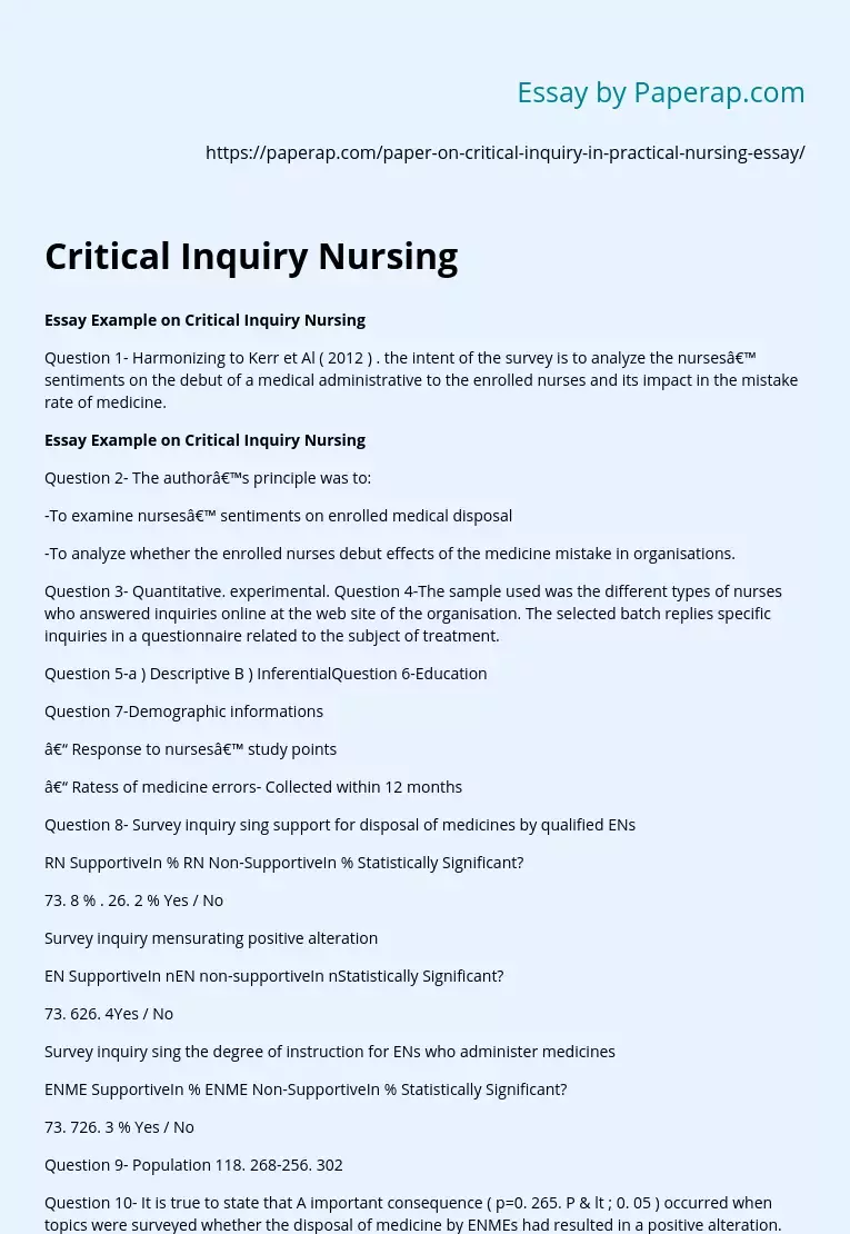 Critical Inquiry Nursing