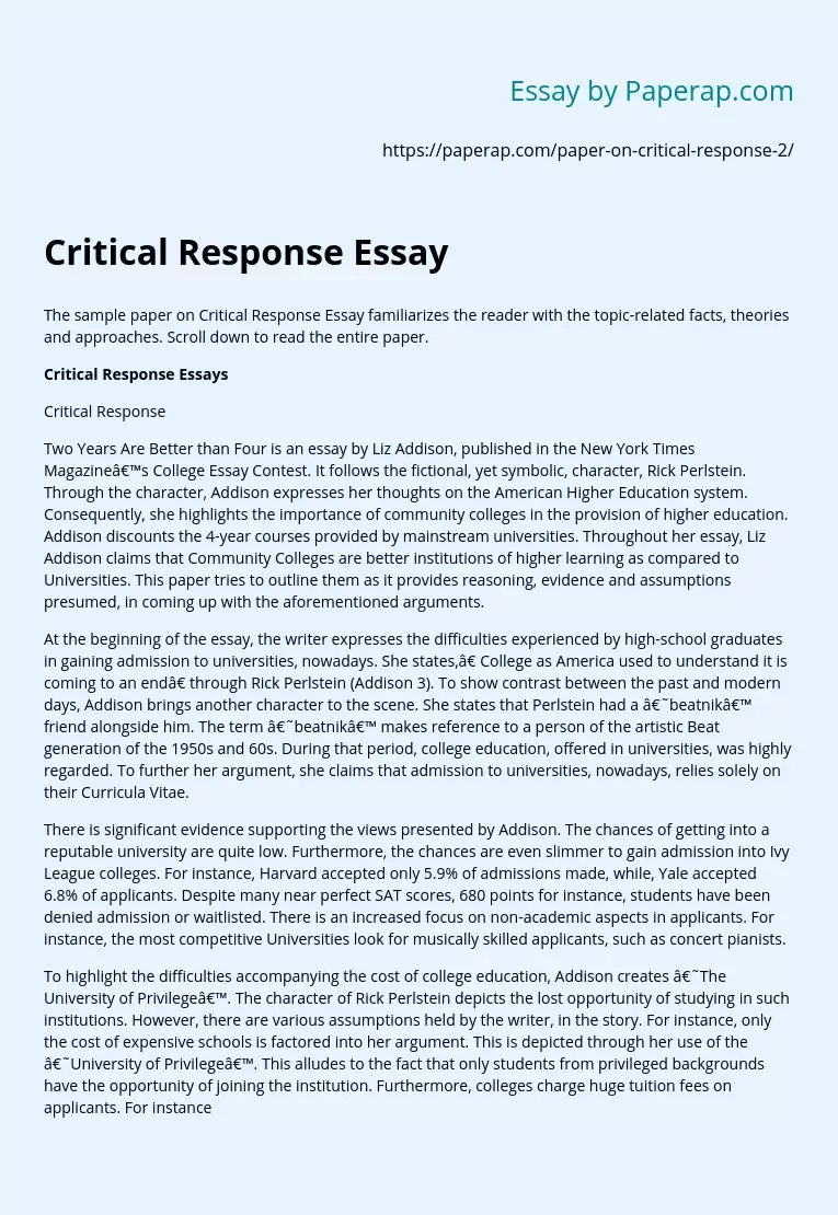 Critical Response Essay