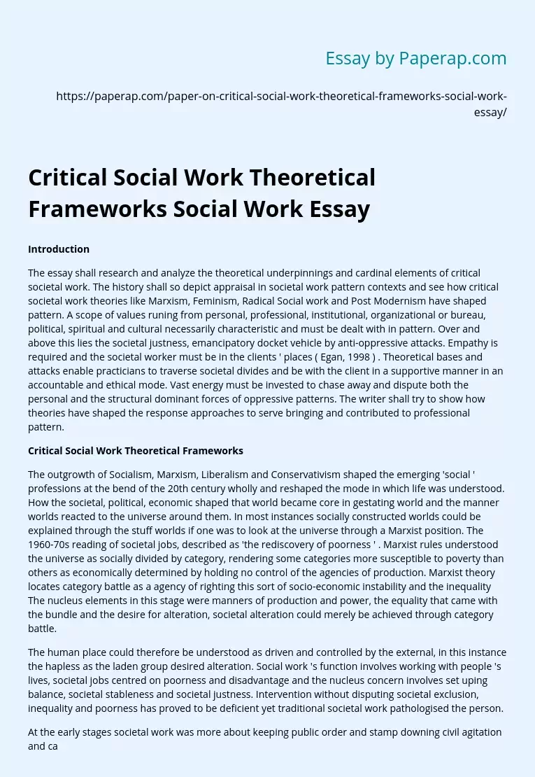 Theoretical Frameworks and Social Work Essay